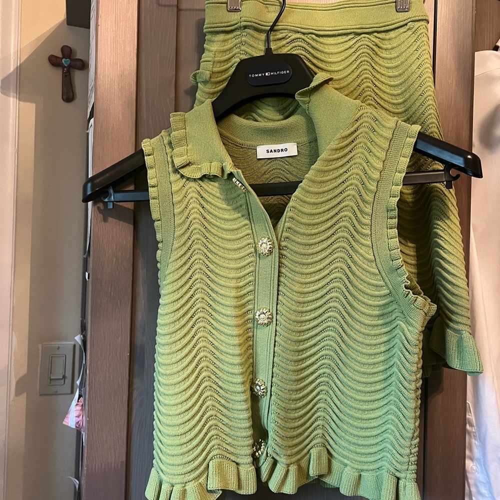 Sandro Lime Knit Vest and Skirt Ensemble